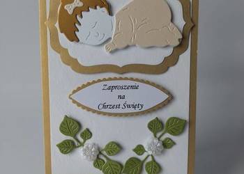 ZAPROSZENIA CHRZEST DZIECKO W SERWETCE C6 ZŁOTO - BIEL