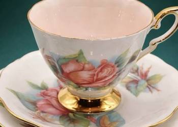 Angielska porcelana kostna * ROSLYN * kolekcjonerskie Trio* róże