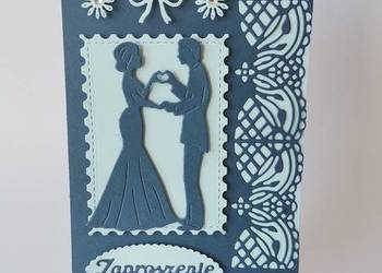 ZAPROSZENIA ŚLUB PARA MŁODA RĘCE Z SERCEM B6 GRANAT - BŁĘKIT