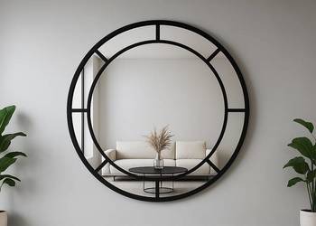 Lustro ICE LOFT SOLAR – okrągłe lustro loft ze szprosami czarne,