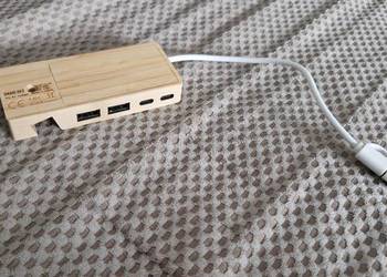 Powerbank adapter hub 4w1 bambusowy usb