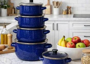 Nowe Garnki Emaliowane Zestaw 5SZT.