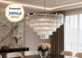 Kryształowy Żyrandol Okrągły Srebrny Glamour M | Luksusowa Lampa Wisząca