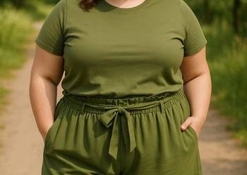 Spodenki krótkie szorty przewiewne uni khaki -wiązanie pas 80-120cm