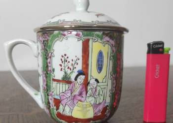Famille Rose chiński kubek porcelanowy z pokrywką zaparzacz 12 cm / gejsza