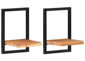 Półki ścienne, 2 szt., 25x25x35 cm, lite drewno akacjowe i stal（SKU:338461）