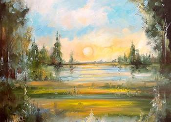 Obraz olejny "Nad stawem I"