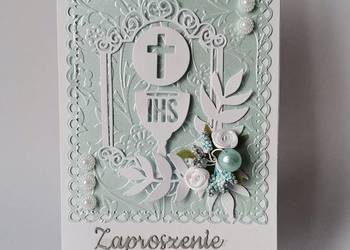 Zaproszenia Komunia Chłopiec Kielich Z Hostią Ramka Ozdobna – B6 – Morski P