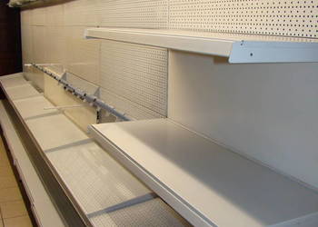 Regał metalowy ( ścianka )  UŻYWANY  L = 6 metrów z półkami