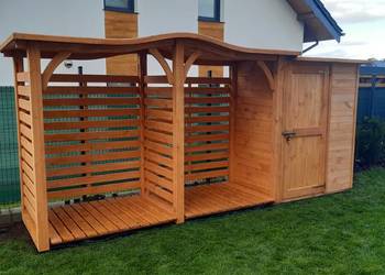 Drewutnia 3,14 x 1,1m z dachem falowym + domek  1,5 x 1,1m