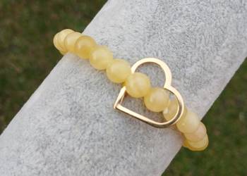 Bransoletka damska z Nefrytu bursztynowego 6.5mm z sercem, złota,elegancka