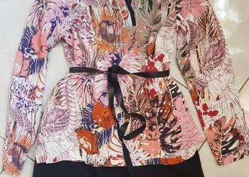 M/L Bluzka zwiewna flower elegancka liście kwiaty koszula
