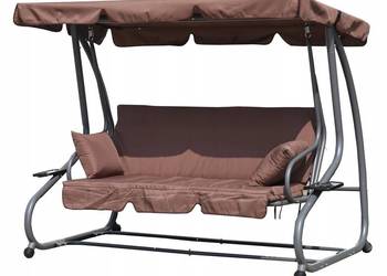 Huśtawka ogrodowa rozkładana 3-osobowa 2w1 poduszki brązowa MultiGarden
