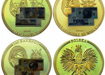3 x Medal Banknot Jan Paweł Kazimierz Zygmunt 2 50 200 20 zł