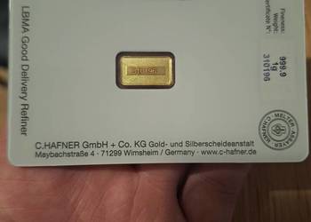 1g sztabkę złota C. Hafner w CertiCard.