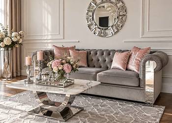 Sofa glamour chesterfield czarna szara na srebrnych nogach AVIATOR