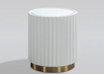 Stolik kawowy ryflowany biały okrągły złoty z szybą Livino Glamour Premium…