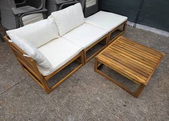 Duża sofa ogrodowa stół poduszki drewno egzotyczne 202cm x 68cm