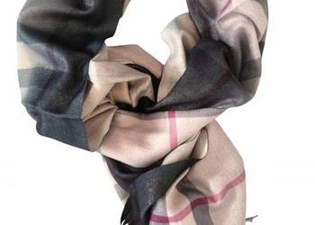 Chusta Szalik kolorowy dwustronny frędzle kratka apaszka - beż ciemny