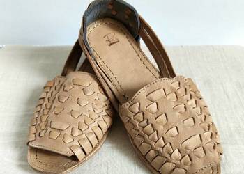 Beżowe skórzane buty sandały retro paski 39 skóra boho bohem