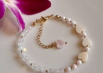 Kamienie naturalne Bransoletka Miłości Kwarc różowy Masa perłowa Serduszka