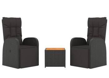 vidaXL 3-cz. zestaw wypoczynkowy do ogrodu, czarny polirattan (SKU:3157650)